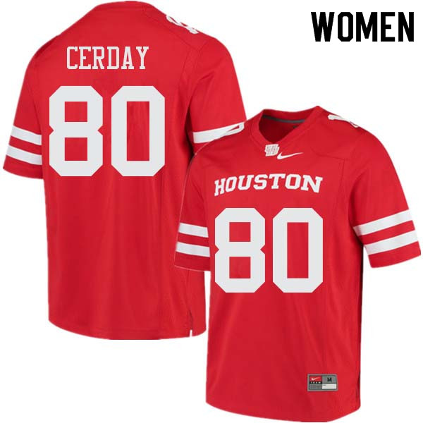 Women #80 Colton Cerday Houston Cougars College Football Jerseys Sale-Red